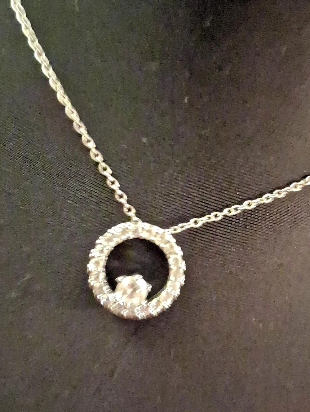 Eternity Circle Rhinestone Silver -tone Pendant Necklace